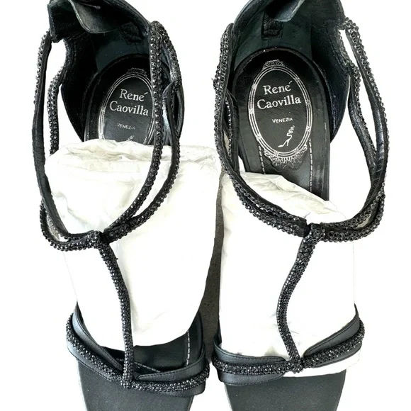 Rene Caovilla Caterina Black Crystal/leather Strappy Sandals Pumps Size 39 $1220 - Picture 4 of 8